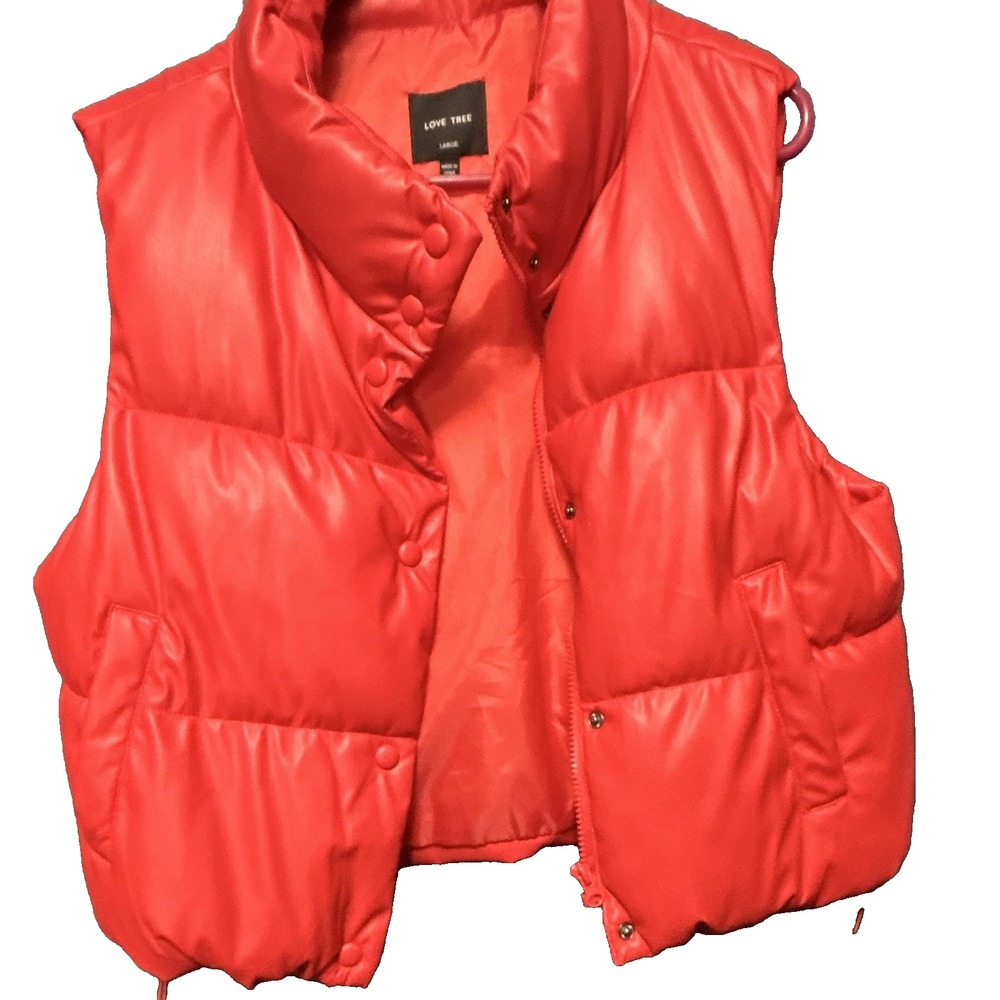 Love Tree Women's Red Quilted Insulated Puffer Vest Size L Snap Closure Short